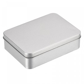 sourcing map Rustproof Metal Tin Container with Lids 4.92 x 3.54 x 1.38 Inches Silver Tone