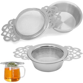 2 Pack Tea Strainers with Drip Bowls Stainless Steel Mesh Tea Infusers Loose Leaf Tea Filter with Handles Tea Steeper for Tea Juice Coffee Drinks (Silver, One Size)