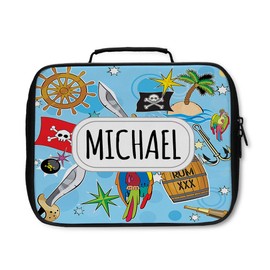 Nylon Insulated Lunch Box Custom Pirate 6 Pattern Blue Brown adults Food Bag