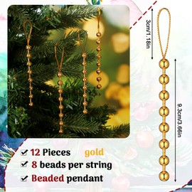 Sosation 12 Pcs Christmas Tree Ornaments Metal Gold Beaded with Hang Rope for Christmas Tree Decorations Party Wedding Indoor Christian Religious Home Decor, 5 Inches Long