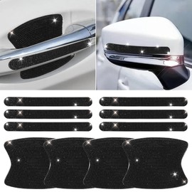 10 PCS Bling Car Door Handle Protector, Shiny Crystal Rhinestone Anti-Scratch Universal Cars Door Handle Protective Cover, Glitter Automotive Exterior Accessories for Women (Black)