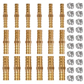 SPEEDWOX 18pcs Barb Splicer Mender Hose Connector Brass Barb Splicer Mender Kit for Air Hose 1/4" 5/16" (8mm) 3/8" (10mm) with 20 Stainless Steel Hose Clips