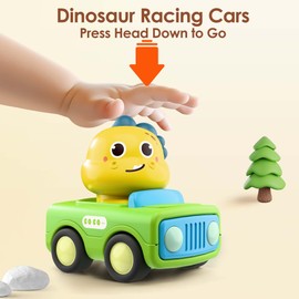 iPlay, iLearn Press to Go Car Toys for Toddlers 1-3, Baby Animal Race Cars, Infant Play Vehicle Set, Boy Push Go Friction Dino Cars for 6-9-12-18 Month, 1st Birthday Gift Stuffer for 1-2 Years Old Kid