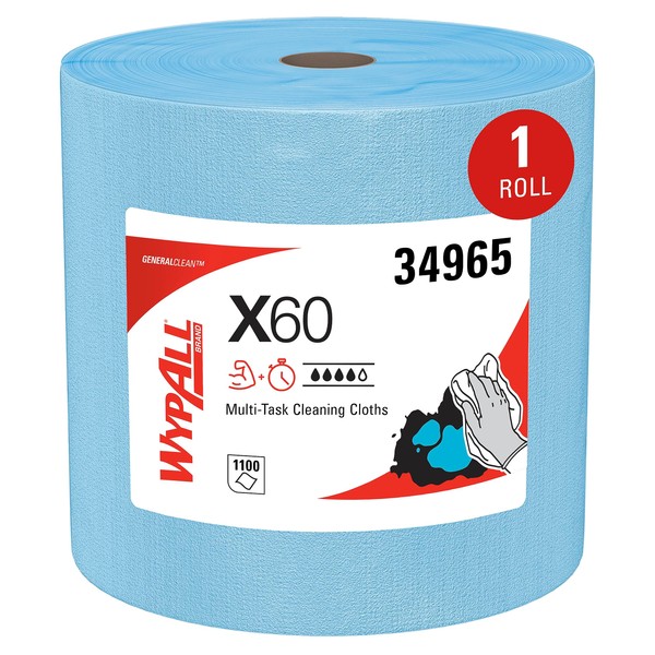 WypAll General Clean X60 Multi-Task Cleaning Cloths (34965), Jumbo Roll, Blue, 1,100 Sheets / Roll, 1 Roll / Case
