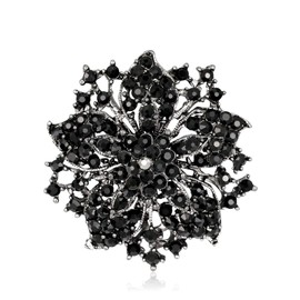 Axmerdal Wedding Bridal Big Crystal Rhinestone Bouquet Brooch Pin for Women (black flower)