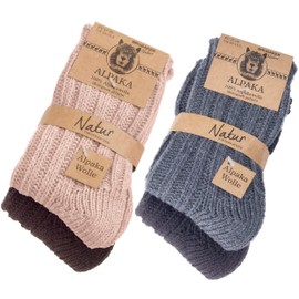 BRUBAKER 4 Pairs of Alpaca Kids Socks 100% Alpaca Wool - Children Baby Winter Socks - Wool Socks for Boys and Girls