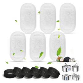 Alaoo Cat Water Fountain Filters, 6 Pcs Pet Water Fountain Filters, Activated Carbon Filter & Black Foam Filter, Pet Water Fountain Filter Replacement Sponges for 3.2L/2L Dog Cat Water Fountain