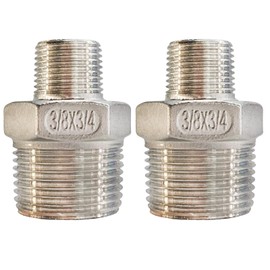 3/4" x 3/8" NPT Male Threaded Reducing Hex Nipple 304 Stainless Steel Reducing Nipple Pipe Fitting Adapter, Reducer Straight Connector (3/4"- 3/8", 2 PCS)