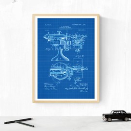Nacnic Blue Kitchen Patent Poster Set of 4. Vintage Style Wall Decoration Illustration of Kitchen Utensils and Appliances. Various Geometric Old Inventions Pictures Without Frames. Size A4