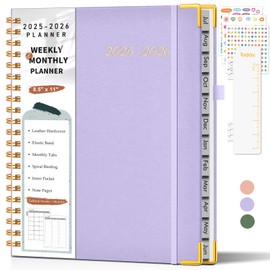 Academic Planner 2025-2026, Weekly and Monthly Calendar Planner from July 2025 - June 2026, 8.5" x 11" Hardcover Leather Hourly Appointment Book with Tabs, Spiral Daily Planners for College School Teacher Student, Purple