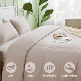 Sasttie Duvet Cover King, 3-Piece Ultra-Soft Double Brushed Duvet Cover Set - Features Zipper Closure and Corner Ties, Beige