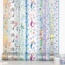 YUBX Marine Life Masking Tape Set of 24 Aquarium Gold Foil Stamping Washi Tape DIY Craft Journal Planner Runner Scrapbooking Wrapping Present Decoration