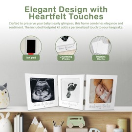Sonogram Picture Frame with Inkless Hand and Footprint Kit, Gender Neutral Baby Nursery Decor Ultrasound Photo Frame, Newborn Essentials and Baby Must Haves, Push Present for New Moms and Baby Milestone Keepsake
