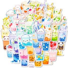 Cute Buble Tea Stickers Pack, 50pcs Kawaii Small Drink Stickers for Water Bottle, Waterproof Vinyl Decals for Laptop Scrapbook Journal Skateboard Luggage car Bumper Bicycle Bedroom