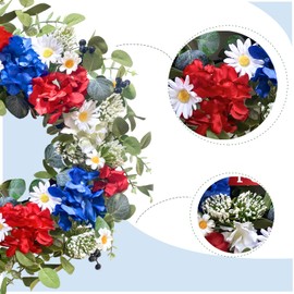 22 Inch Patriotic Red White Blue Flowers Wreath for Front Door, Forth of July Hydrangea Daisy Flower Wreath for Indoor and Outdoor, Memorial Day Independence Day