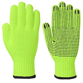 Wideskall® High Visibiliby Large Cotton PVC Dots Grip String Knit Safety Work Gloves, 6 Pairs