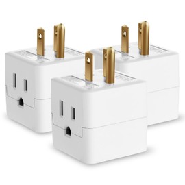 3-Outlet Extender, Fosmon 90 Degree Plug Outlet Adapter, Right Angle Power Plug Adapter 3 Prong, 3 Way Power Splitter Cube Tap, Cruise Essentials, for Home, Dorm, or Travel, Grounded, ETL Listed-3PACK