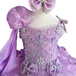 Jenniferwu Pageant Dress Handmade Beaded Dresses Toddler Pageant Princess Dress G011A 12-18M Lilac