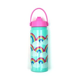 Yoobi Rainbow Sprinkles Stainless Steel Water Bottle 18 oz w/Spill-Proof Lid Straw Dishwasher Safe Adult & Kids Bottle BPA & PVC-Free Leak Proof (Mint Rainbow Sprinkles)
