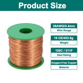 sourcing map 26 AWG Magnet Wire, 26 Gauge Enameled Copper Wires 16 oz Magnetic Coil for Transformer Motor Electric, F Grade 311 Fahrenheit (155 Celsius), Copper Color