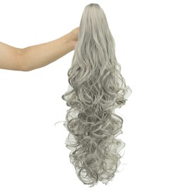 IMISSU Thick Mess Curly Jaw Claw Ponytail Hair Pieces Extensions Pony Tail Clip in Hairpiece 24 Inches (Gray)