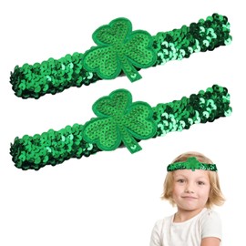 Wziys 2pcs St. Patrick's Day Green Sequins Shamrock Headbands Elastic Headbands for Women