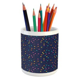 Ambesonne Romantic Pencil Pen Holder, Little Heart Shapes in Colorful Celebration Valentines Day Themed Pattern, Ceramic Pencil Holder for Desk Office Accessory, 3.6" X 3.2", Indigo Multicolor