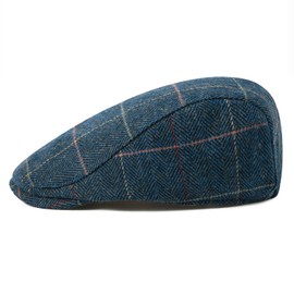 FEINION - Gorro plano de mezcla de lana para hombre, Tartán azul, Talla única