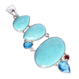 Ravishing Impressions Arizona Halskette mit Anhänger aus 925er Sterlingsilber mit türkisen Edelsteinen, blauem Quarz und rotem Quarz, oval, birnenschliff