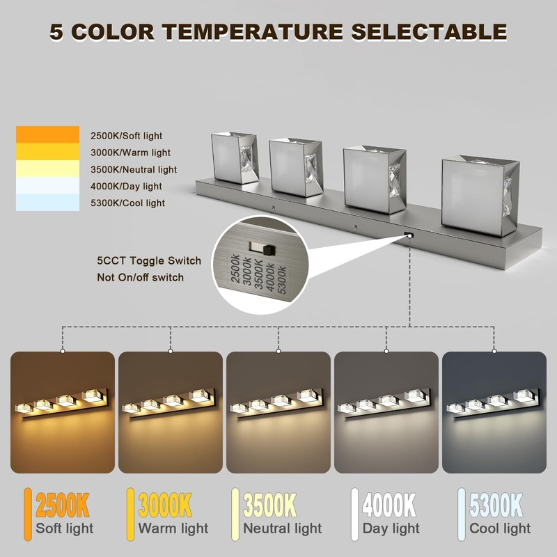 Joossnwell Brushed Nickel Bathroom Lights Fixtures Over Mirror (4-Light, 28-Inch)
