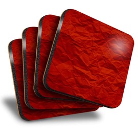 Destination Vinyl ltd Great Coasters (Set of 4) Square - Crumpled Red Paper Effect Drink Glossy Coasters/Tabletop Protection for Any Table Type #14629