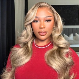Ash Blonde with Silver Gray Highlight Lace Front Wig Human Hair 180% Density 13x4 Body Wave Mini Knots HD Invisible Lace Wig for Women Glueless Milk Tea Brown Colored with Silver Blonde Wigs 24 Inch