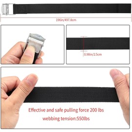 WADY Correa de Amarre para Coche de 2.5cm x 5m, Correa de Equipaje de Viaje, Correa de Trinquete Fuerte, Bolsa de Equipaje, Hebilla de Metal para Amarre de Carga para Coche, Camión (Negro)