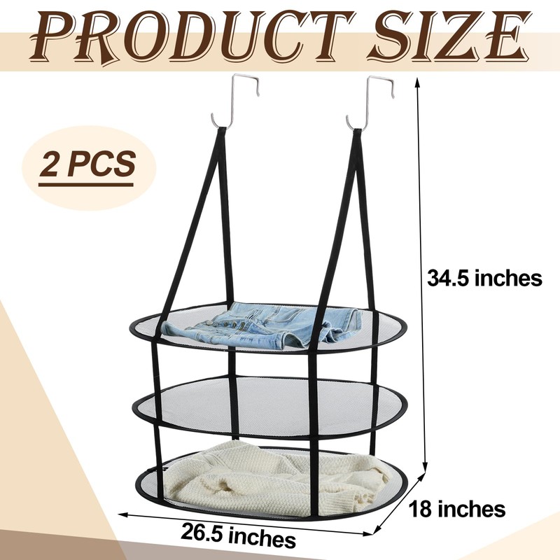 Threehoney 2 Pcs 3 Tier Sweater Drying Rack Flat Over