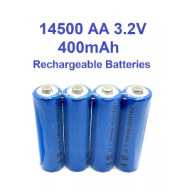 RELIGHTABLE 14500 LiFePO4 AA 3.2V 400mAh Rechargeable Batteries for Solar Lights IFR14500 - 24 PCS, 400mAh, Button Top