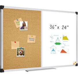 XBoard Magnetic White Board and Bulletin Corkboard Combination, 36 x 24 Inch Half Dry Erase & Cork Combo Board for Wall with Aluminum Frame, 3' x 2' Notice Memo Board Tack Pin Board Vision Board