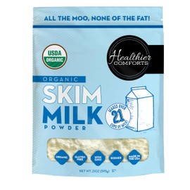 Healthier Comforts Organic Skim Milk Powder | Certified USDA Organic | Fat Free, Kosher, Gluten Free, Non-GMO, Shelf Stable | Perfect for Shakes, Smoothies, Coffee Creamer, Baking | Made in USA (21oz)