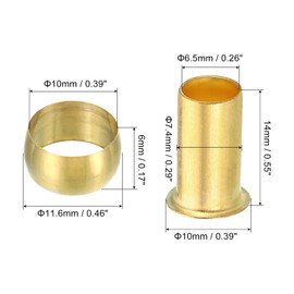 PATIKIL 10mm Tube OD Brass Compression Sleeves Ferrules, 20 Pack Brass Ferrule Brass Compression Insert Fitting Assortment Kit for Air Water Gas Pipe