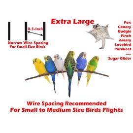 64" Extra Large Wrought Iron Metal Tight 1/2-Inch Bar Spacing Bird Flight Breeder Cage with Side Breeding Nesting Box Doors with Removable Rolling Stand