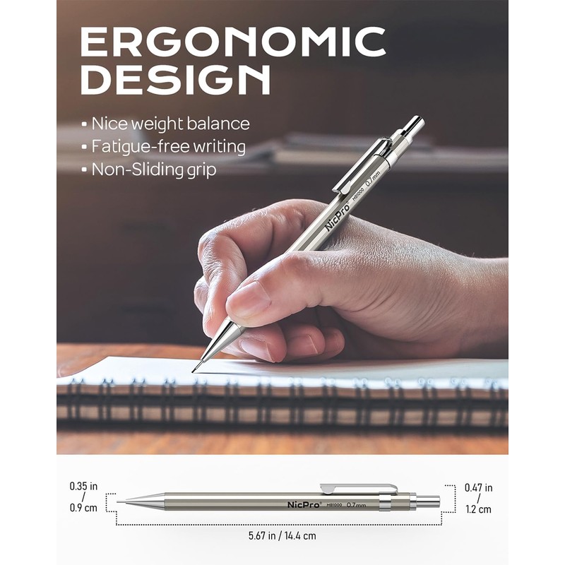 Nicpro 8 Pack 0.5mm & 0.7mm Metal Mechanical Pencil Set,