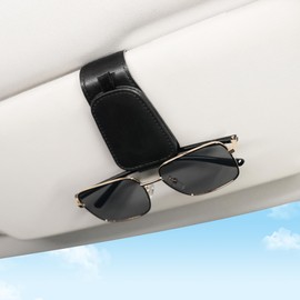 SINGARO Sunglass Holder for Car Visor Sunglasses Holder Clip, Universal Non-Slip Magnetic Leather Glasses Eyeglasses Hanger Mounter, Truck Interior Car Visor Accessories for Woman Man 1 Pack Black