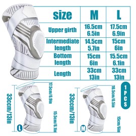 CIYIN Sports Knee Brace, Compressed Knee Brace, Knee Brace Men and Women, Kneecap Bandage Adjustable, Knee Support Fitness, Knee Sleeve, 1 Piece (L)