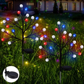 Glooglitter 2 Pcs Solar 4th of July Outdoor Lights Waterproof Solar Patriotic 40led Red White and Blue Stake Lights for Outside Porch Yard Grave Cemetery Independence Day Memorial Day Decoration