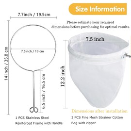 WMKGG Ultra Fine Reusable Filter Bags with Stainless Steel Handle for Nut Milk, Coffee, Milk, Butter, Juices and Fresh Cheese