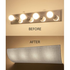 Moderne Vanity Light Cover Conversion Kit, 32"W White Textured Fabric Shade - DIY Upgrades Hollywood Lights (No Wiring)