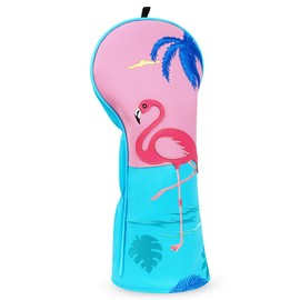 mytag Tropical Driver Headcover, Flamingo Patch Golf Driver Head Cover Pink/Light Blue