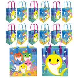 TINYMILLS Shark Family Party Favor Treat Bags with Handles, Shark Candy Bags for Birthday Party, Pack of 12