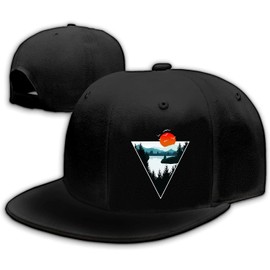 Mountain Hat Snapback Hats for Men Women Boys Travel Hat Black Flat Bill Brim Snap Backpack Fitted Hats Mountaineering Hat Adjustable Baseball Cap
