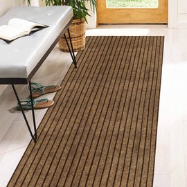 2' x 8' Runner Rugs with Rubber Backing, Indoor Outdoor Utility Carpet Runner Rugs, Stripe Brown, Can Be Used as Aisle for The RV and Boat, Laundry Room and Balcony
