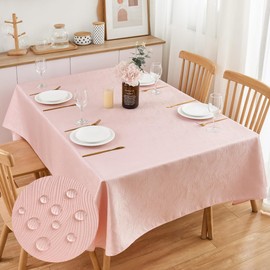 SPRICA Jacquard Tablecloth Water Resistance Solid Colour Heavy Weight Soft Table Cover, Machine Washable, Rectangle 210x150cm, Powder Pink